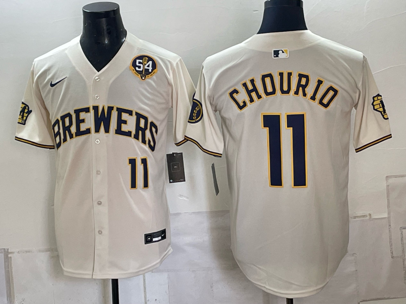 Men Milwaukee Brewers #11 Chourio cream Nike 2026 World Series MLB jersey 1023024->milwaukee brewers->MLB Jersey